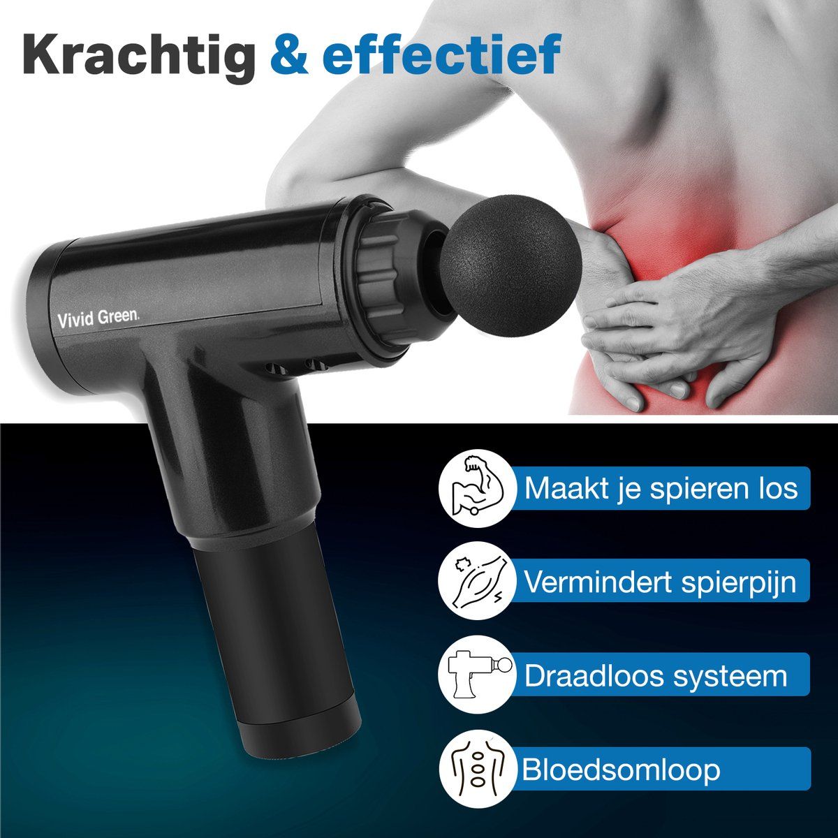 Massagegun - 4 Opzetstukken - Zwart