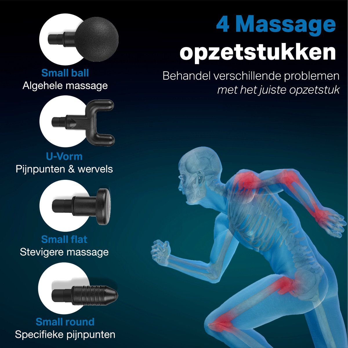 Massagegun - 4 Opzetstukken - Zwart