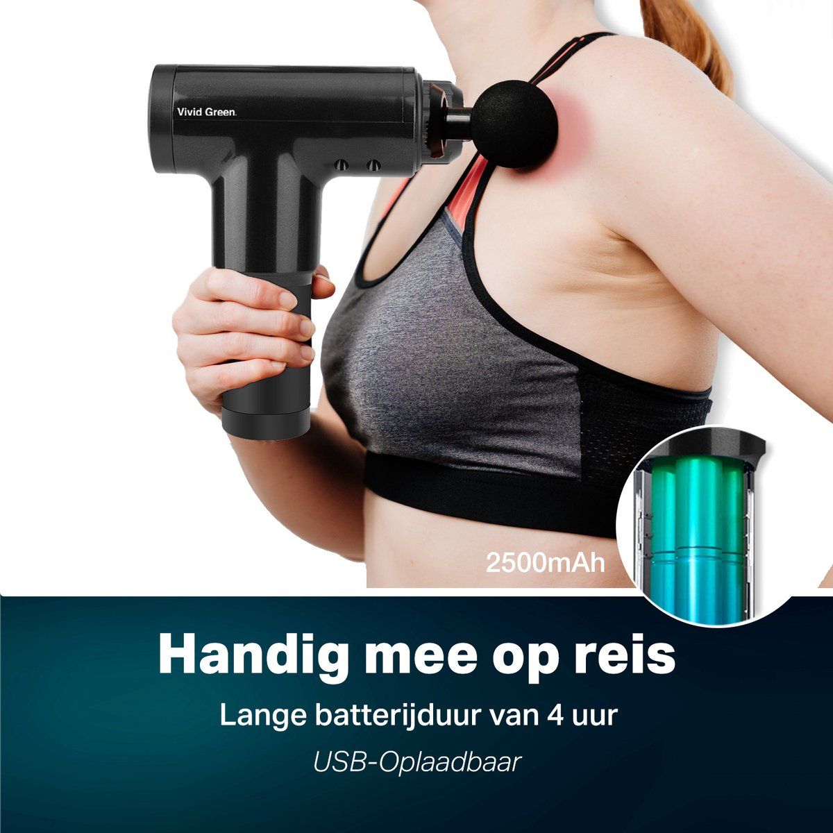 Massagegun - 4 Opzetstukken - Zwart