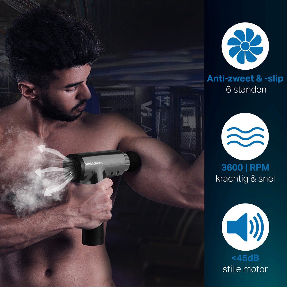 Massagegun - 4 Opzetstukken - Zwart