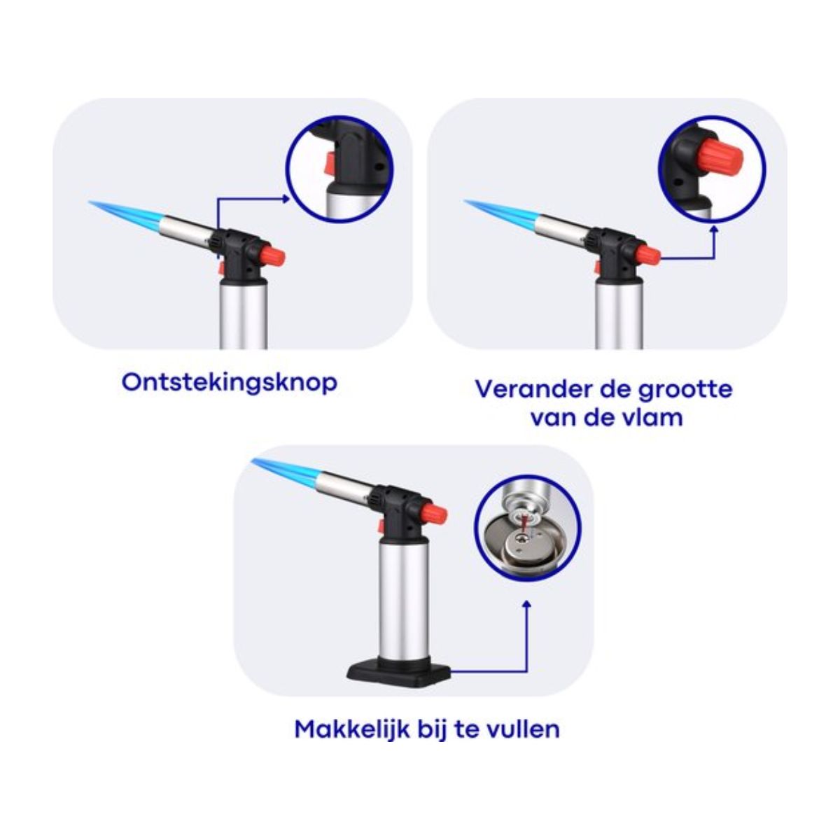 Malmoo Professionele Gasbrander - Creme Brulee Brander - Aansteker - Keukenbrander - Flambeerbrander - Butaan - Navulbaar - 14.2g