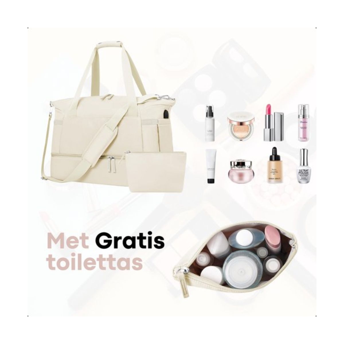 Kioto Reistas - Weekendtas Dames - 37L - Vliegtuig Handbagage - Duffel Bag - Travel Bag - Smart sleeve voor op Koffer - Waterafstotend - Weekendtassen & Reistassen - Beige
