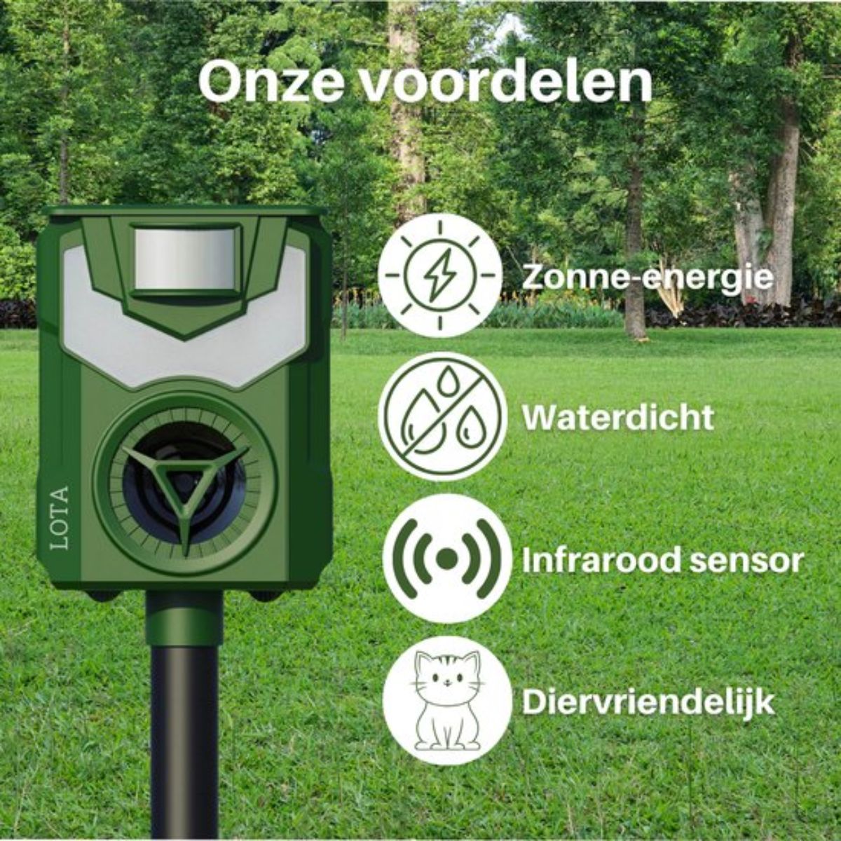 Kattenverjager op Zonne-Energie - Dierenverjager - Marterverjager - Muizenverjager - 110 graden - Uniek Vlamlicht - Waterdicht - Weerbestendig - Groen