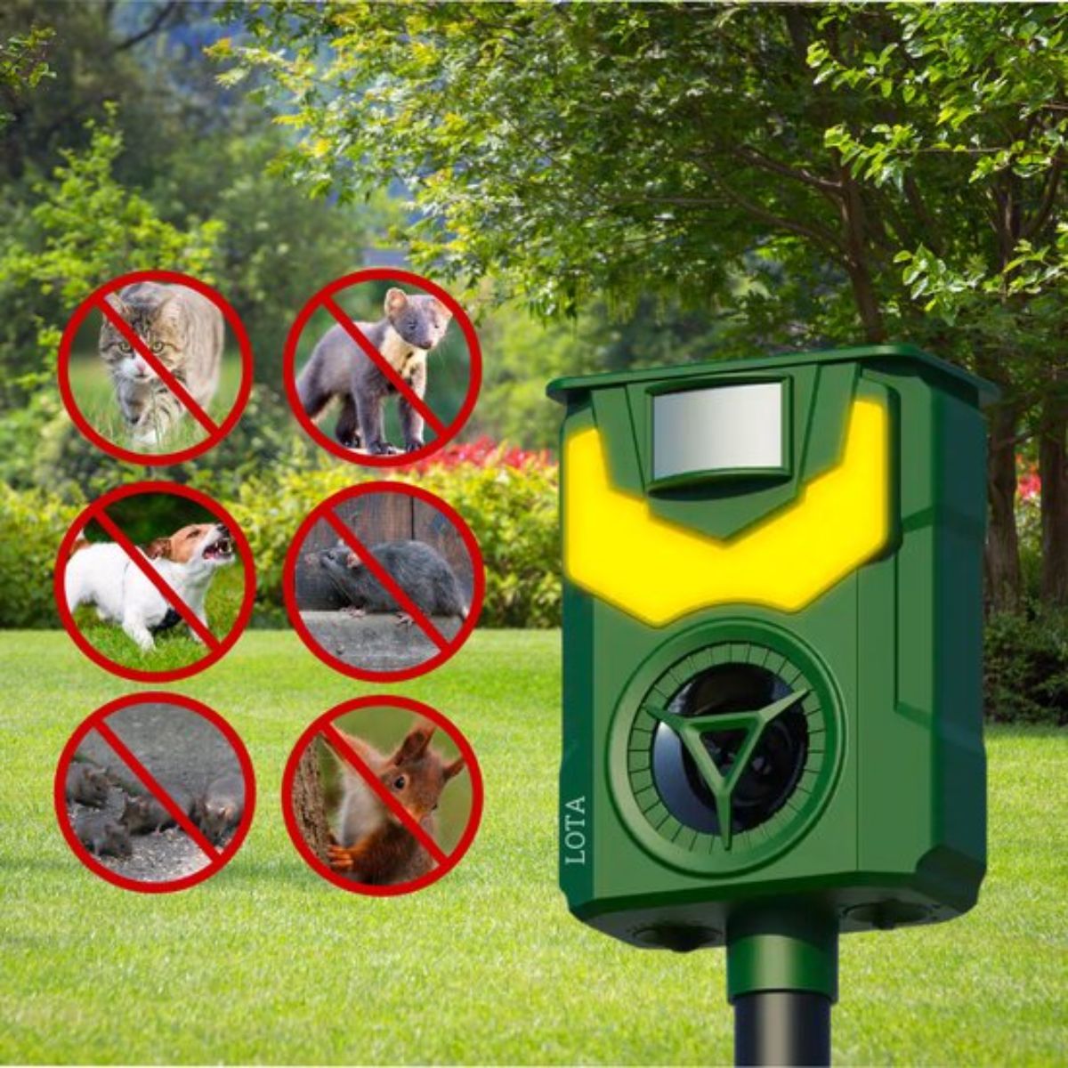 Kattenverjager op Zonne-Energie - Dierenverjager - Marterverjager - Muizenverjager - 110 graden - Uniek Vlamlicht - Waterdicht - Weerbestendig - Groen