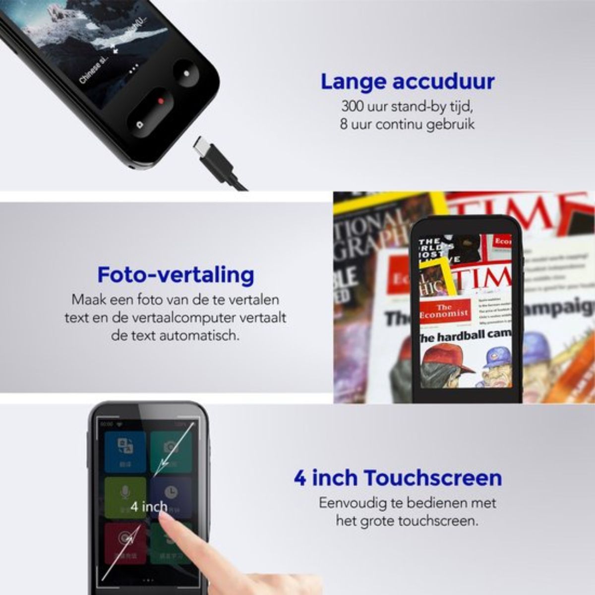 Membeli Vertaalcomputer - met Simkaart - Offline - Muama Enence - Vertaal Apparaat - 4 inch Touchscreen - 135+ Talen - Zwart