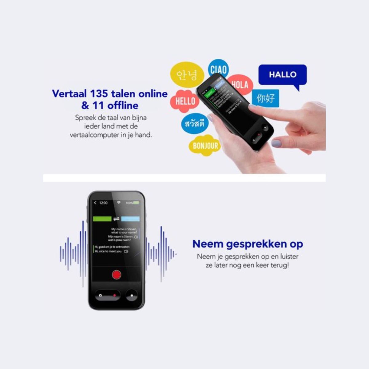 Membeli Vertaalcomputer - met Simkaart - Offline - Muama Enence - Vertaal Apparaat - 4 inch Touchscreen - 135+ Talen - Zwart