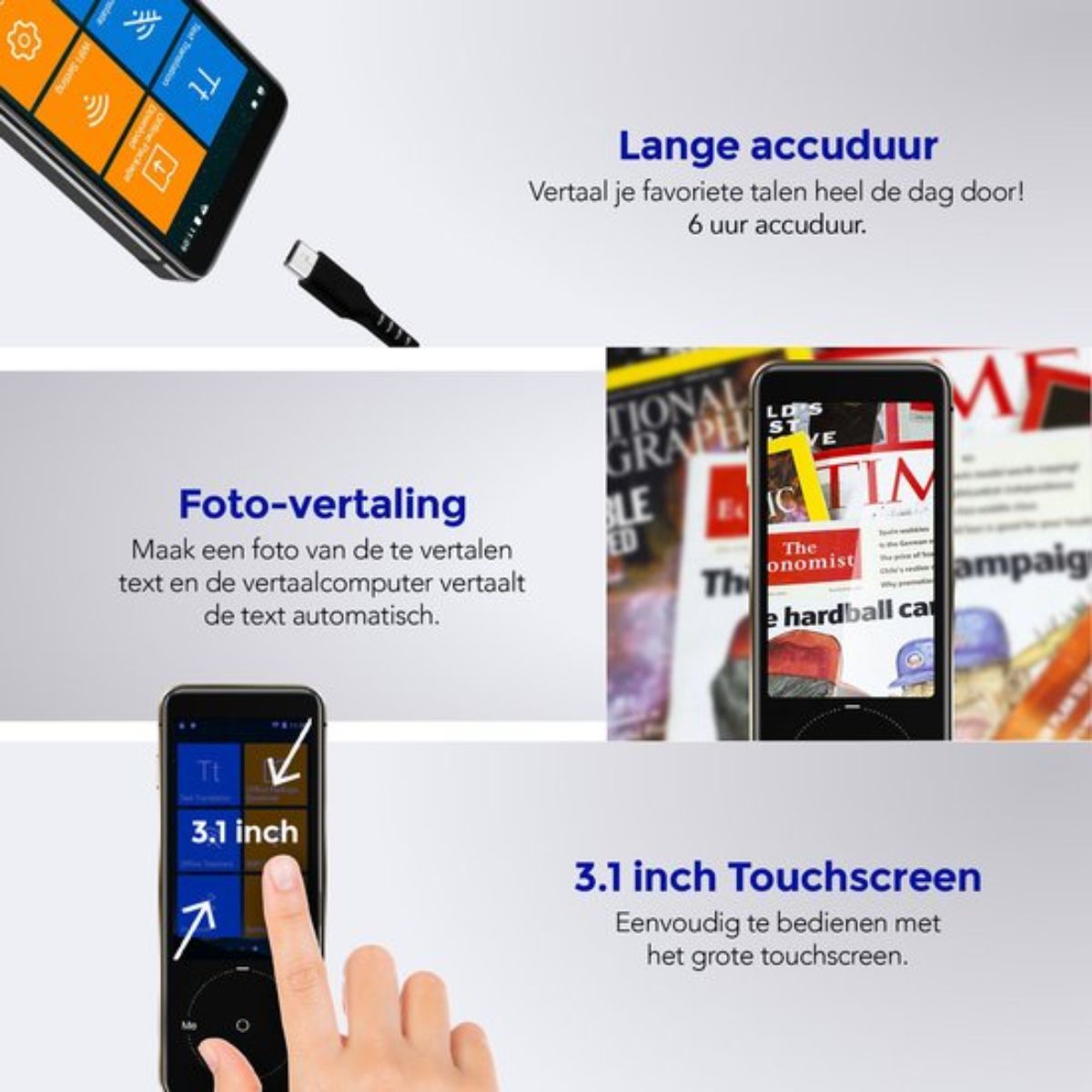 Membeli Vertaalcomputer - Vertaal Apparaat - Offline - Muama Enence - Antraciet - 137+ Talen - 3.1 inch Touchscreen
