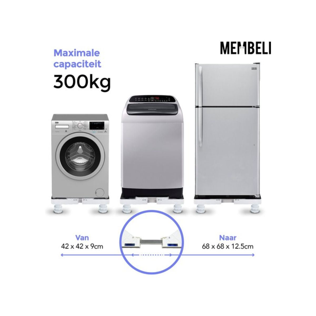 Membeli Wasmachine Verhoger - Wasmachine Opbouwmeubel - Sokkel - Ombouw - Universele Verhoging - Anti-Vibratie - 300kg