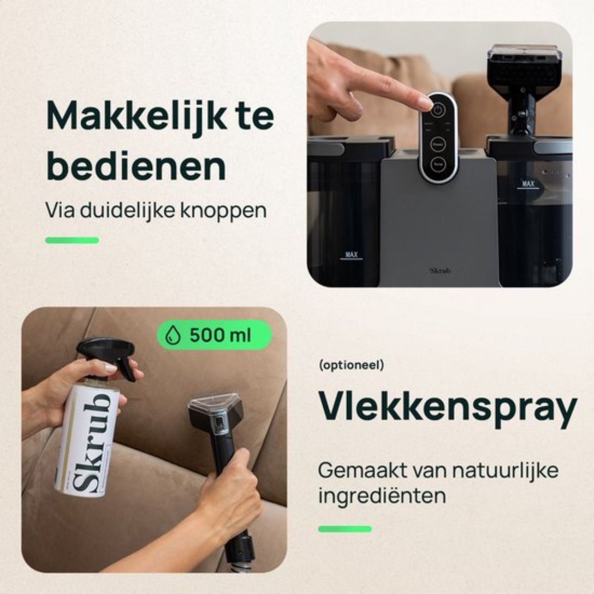 Compacte Tapijtreiniger met Heet water - Verwarmbaar tot 60°C - Vlekkenreiniger - 4 Opzetstukken - 1200 Watt - Bankreiniger machine