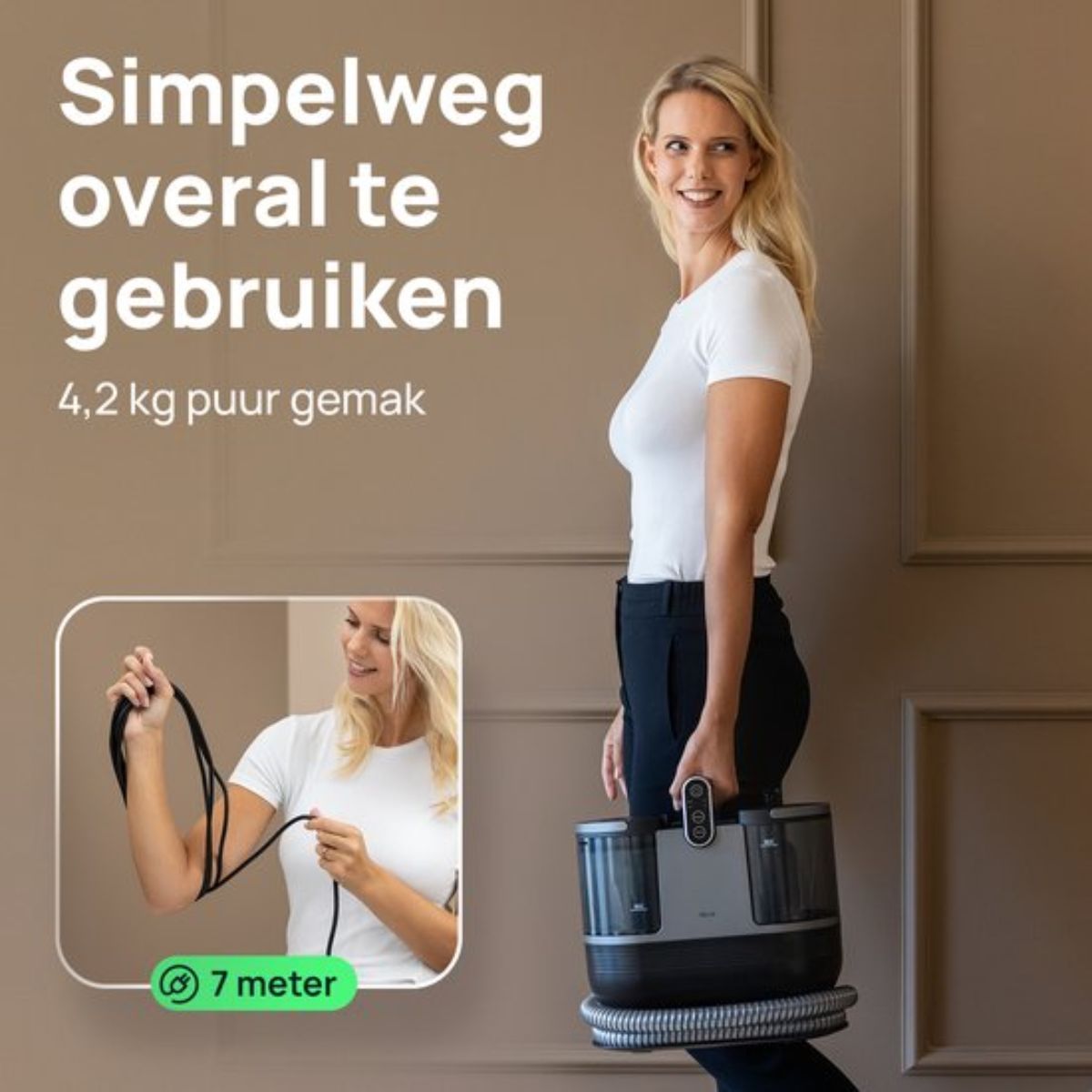 Compacte Tapijtreiniger met Heet water - Verwarmbaar tot 60°C - Vlekkenreiniger - 4 Opzetstukken - 1200 Watt - Bankreiniger machine