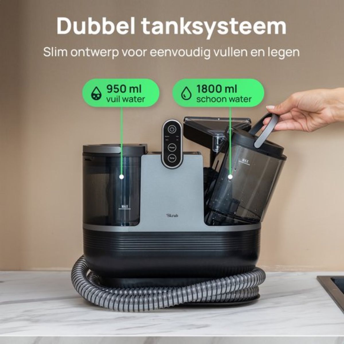 Compacte Tapijtreiniger met Heet water - Verwarmbaar tot 60°C - Vlekkenreiniger - 4 Opzetstukken - 1200 Watt - Bankreiniger machine