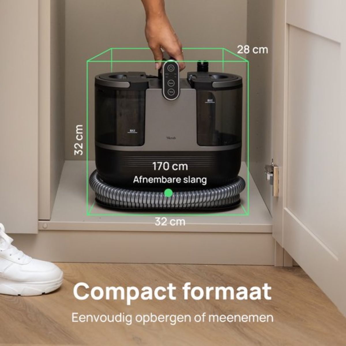 Compacte Tapijtreiniger met Heet water - Verwarmbaar tot 60°C - Vlekkenreiniger - 4 Opzetstukken - 1200 Watt - Bankreiniger machine
