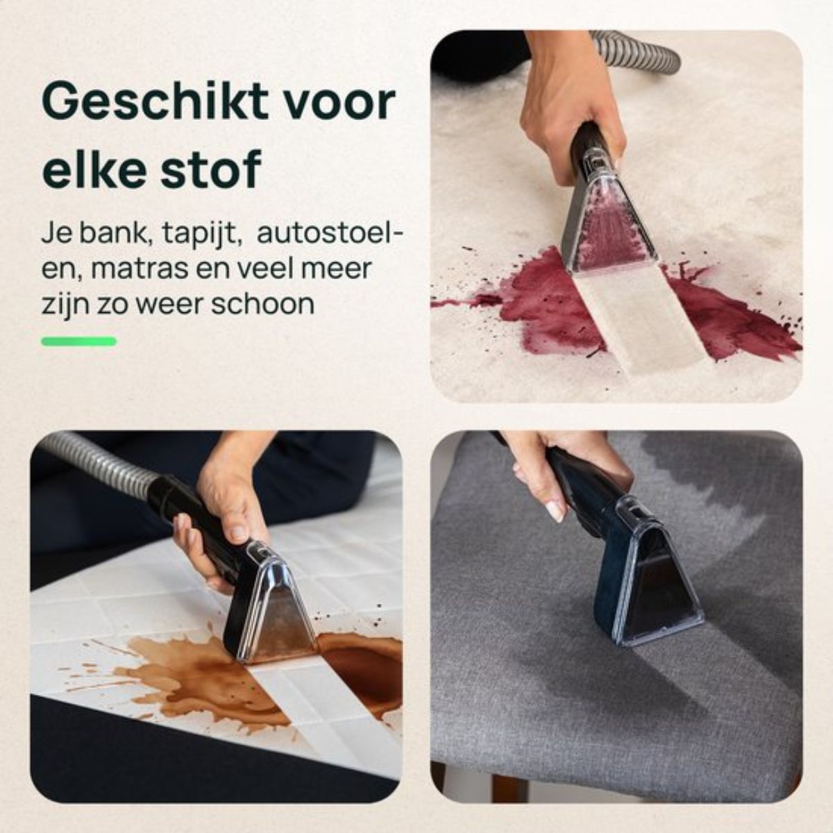 Compacte Tapijtreiniger met Heet water - Verwarmbaar tot 60°C - Vlekkenreiniger - 4 Opzetstukken - 1200 Watt - Bankreiniger machine