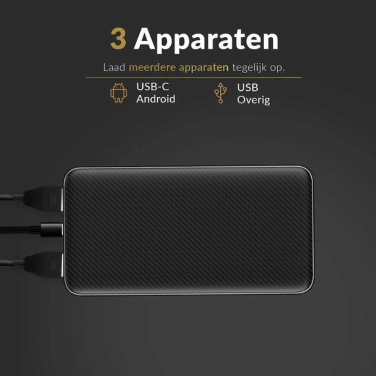 Surge Powerbank 20.000mAh - 3 apparaten tegelijk opladen - Geschikt voor iPhone en Samsung - Met USB-C aansluiting - Zwart