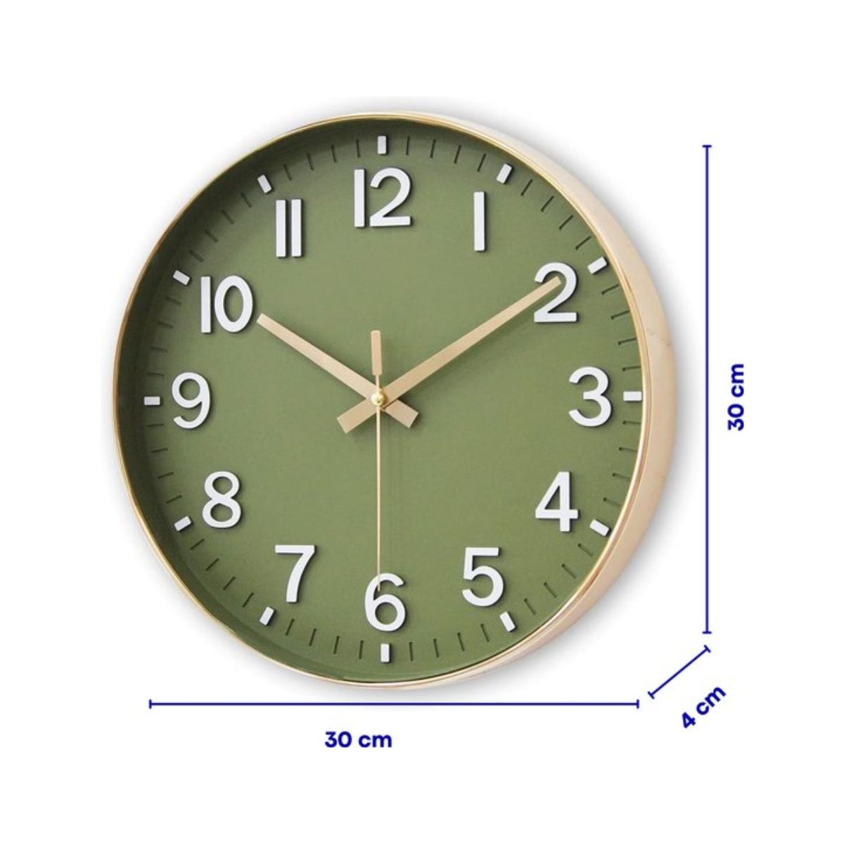 Tyme Wandklok - 30cm Klok modern - Analoog - Stil Uurwerk - Muurklok - Quartz - Groen Goud