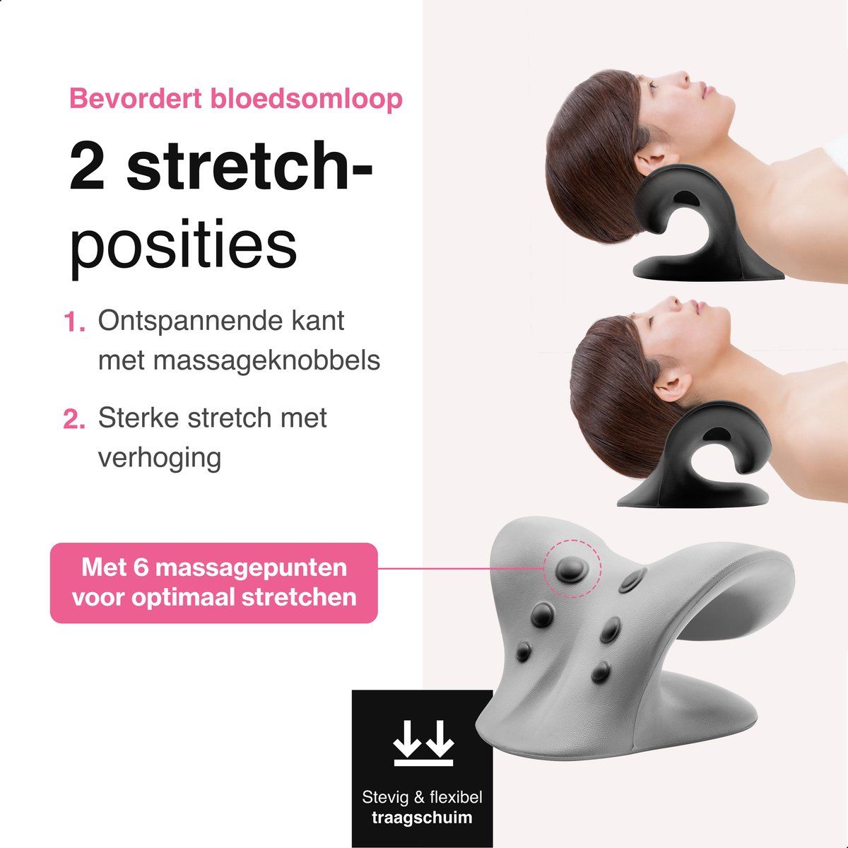 Nekstretcher - Massagekussen - Voor rug- en nekklachten - Zwart