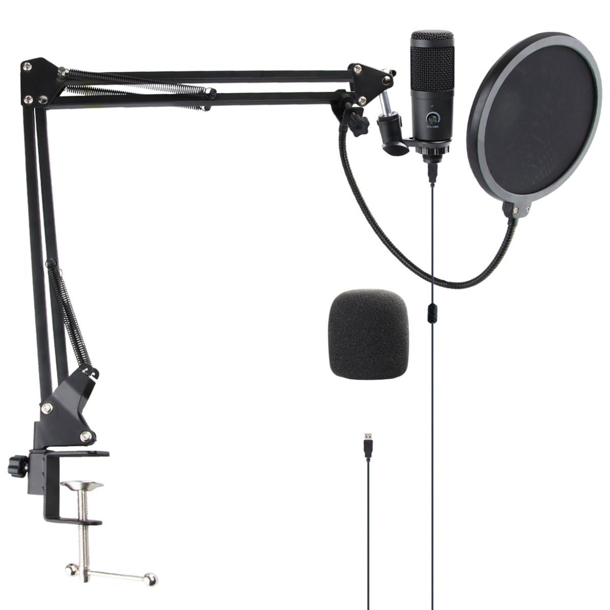 Microfoon met arm - USB - Plug & Play - Incl. Popfilter en Plopkap