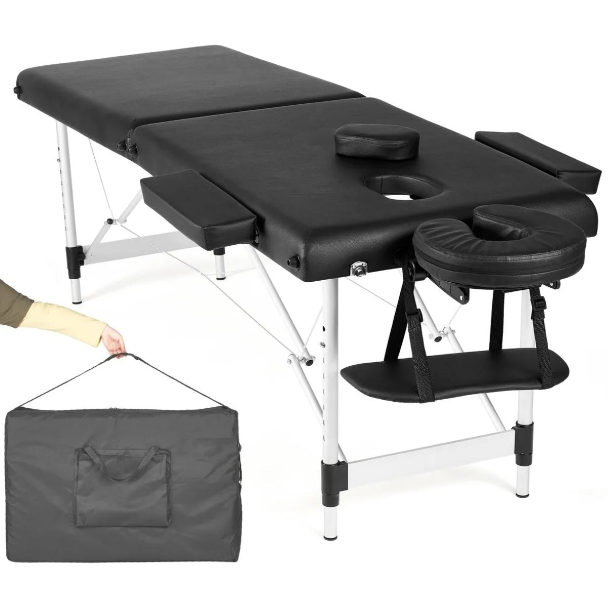 Massagetafel – Inklapbaar – Max Draagvermogen 230 KG – 8 Hoogtestanden – Incl. Opbergtas – Zwart