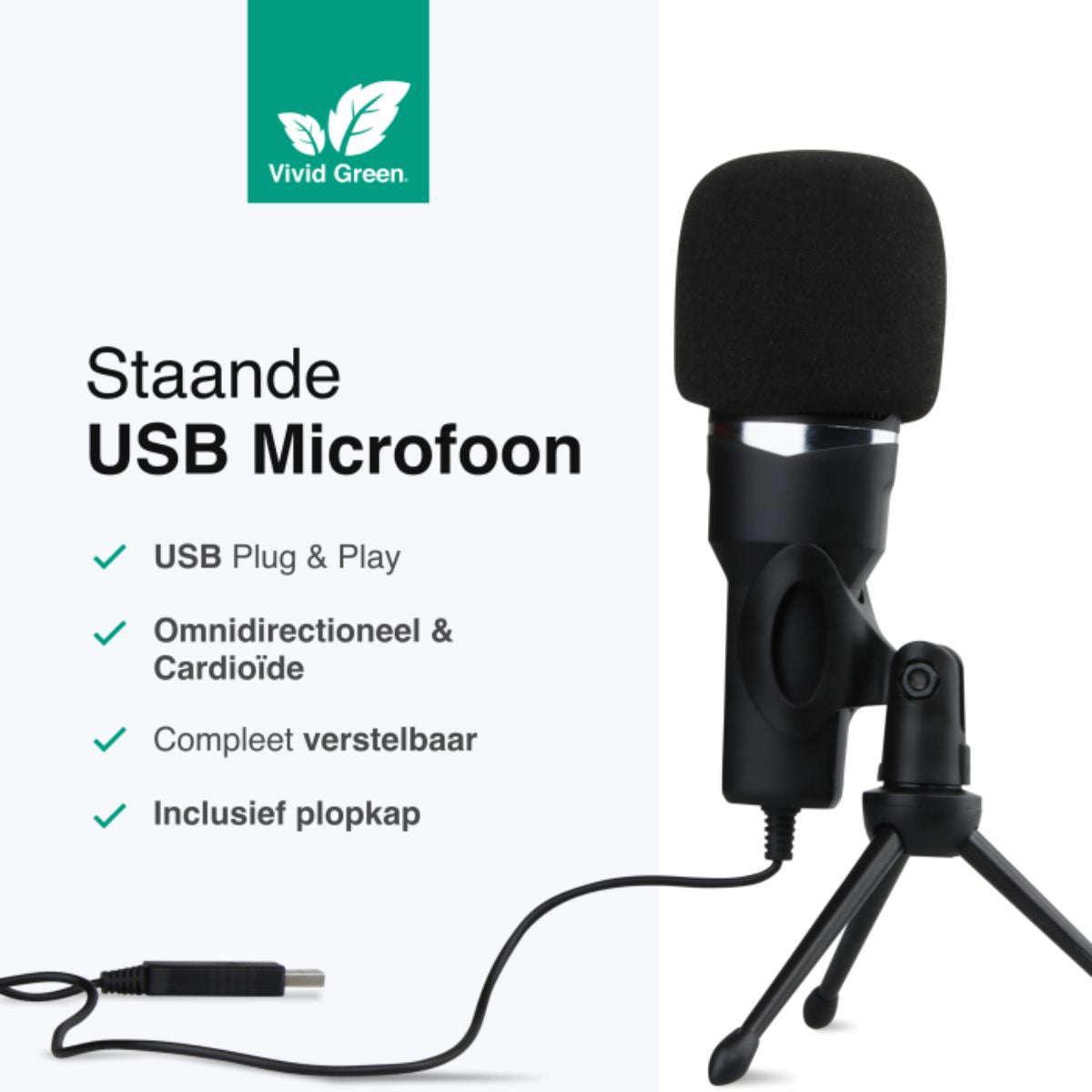 Microfoon met standaard - USB - Voor Pc & console - Incl. Plopkap - Zwart