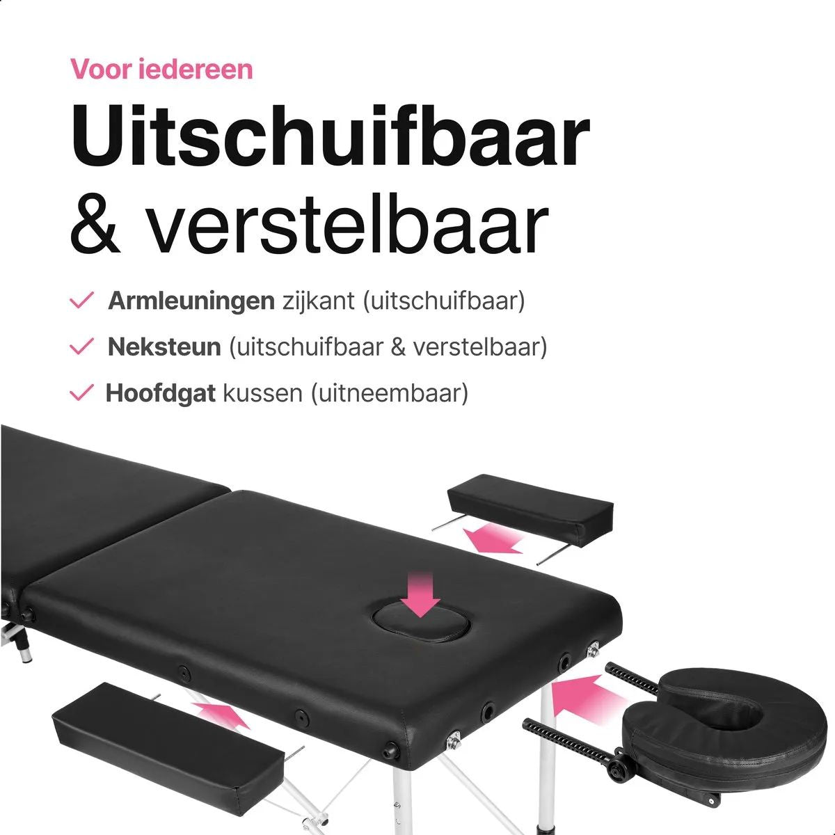 Massagetafel – Inklapbaar – Max Draagvermogen 230 KG – 8 Hoogtestanden – Incl. Opbergtas – Zwart