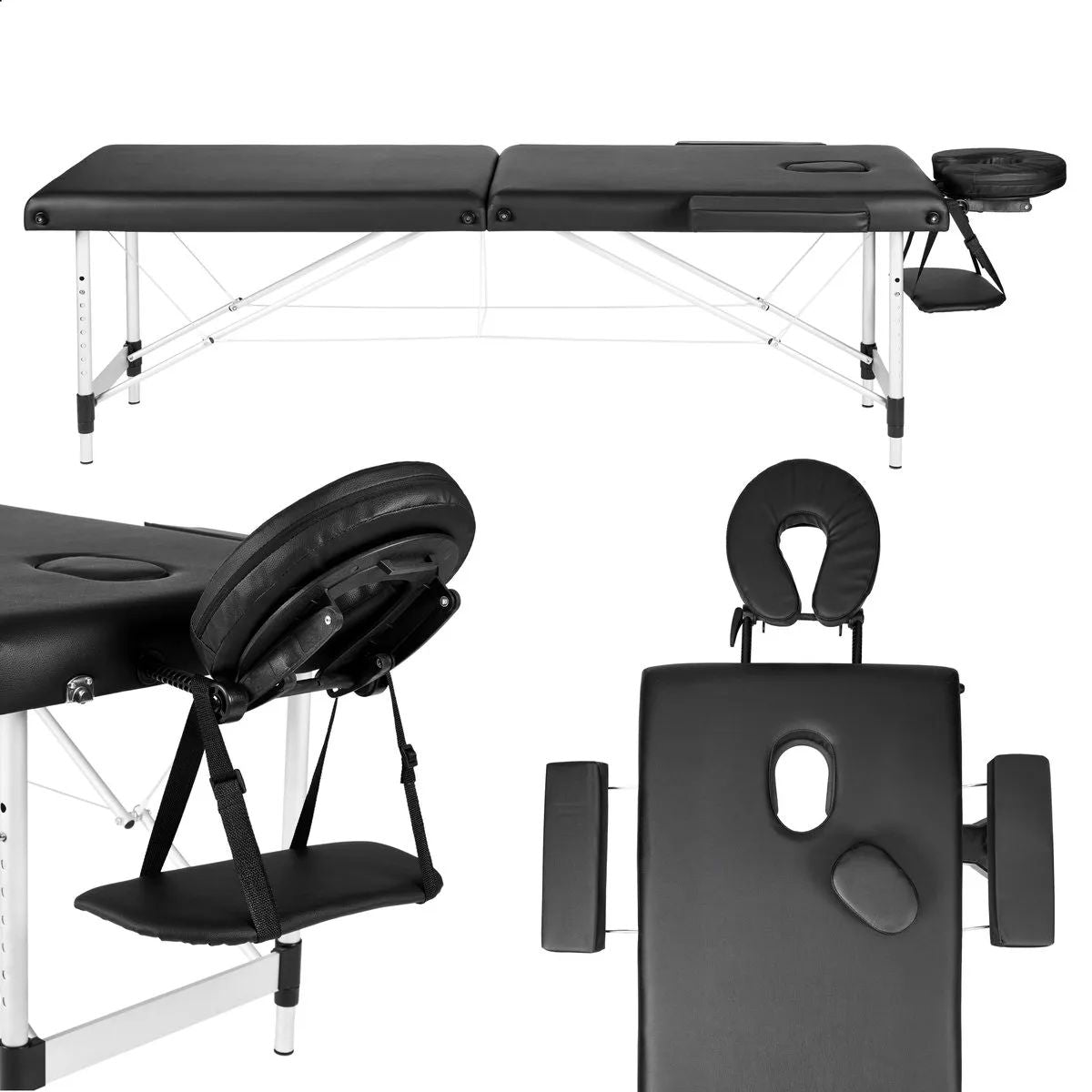 Massagetafel – Inklapbaar – Max Draagvermogen 230 KG – 8 Hoogtestanden – Incl. Opbergtas – Zwart