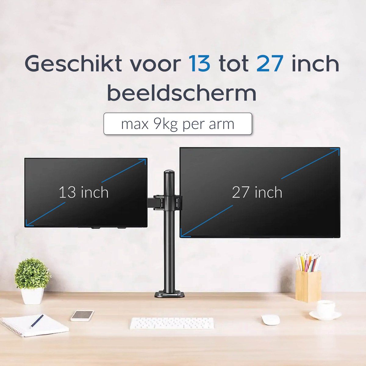 Dubbele Monitor Arm - Draai, Kantel en Zwenkbaar - Zwart