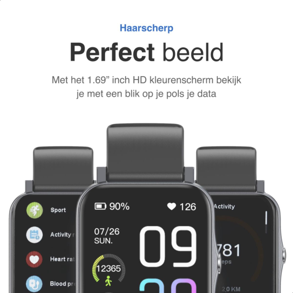 Smartwatch - Heren & Dames - Met hartslagmeter, stappenteller, slaaptracker, bloeddrukmeter en saturatiemeter - HD - Zwart