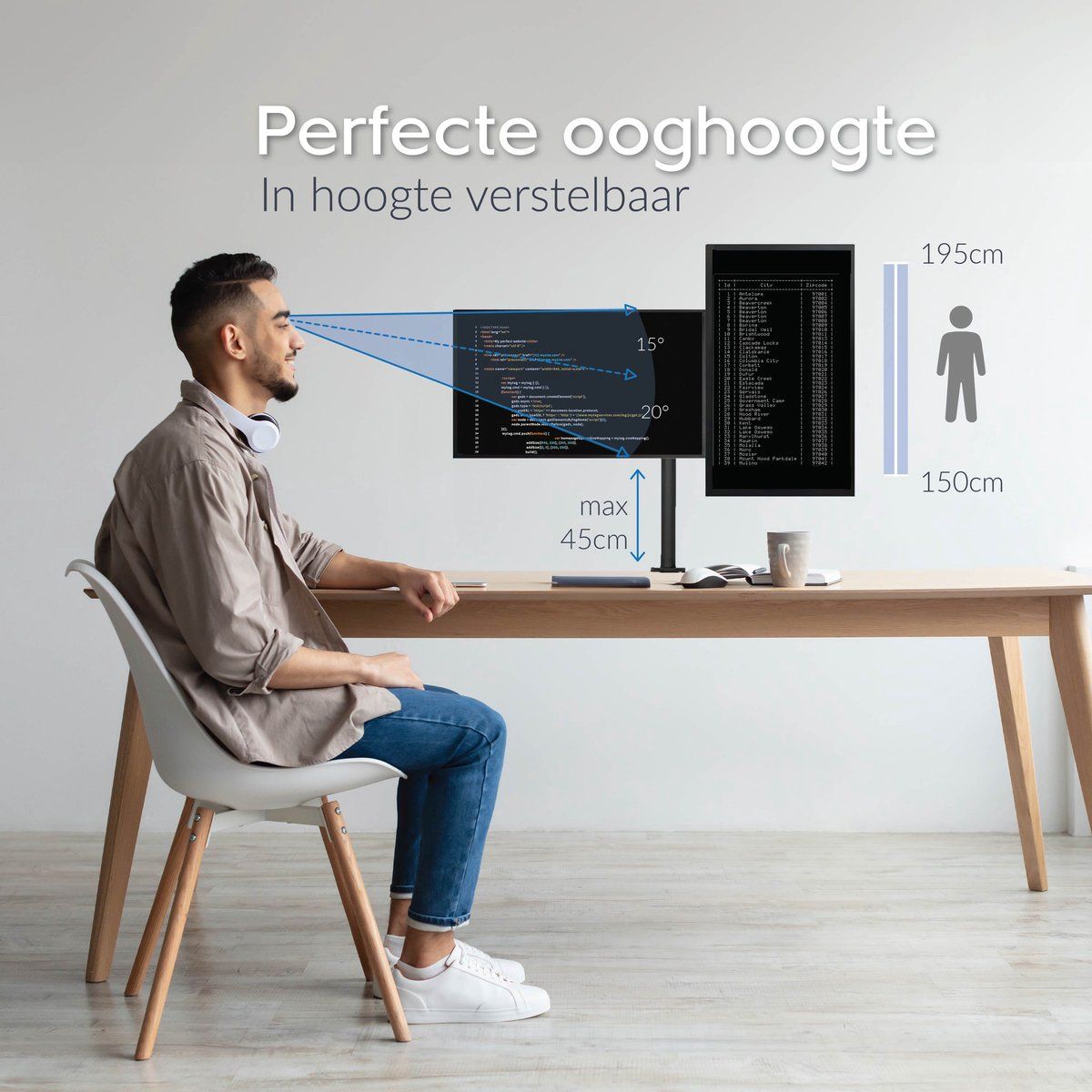 Dubbele Monitor Arm - Draai, Kantel en Zwenkbaar - Zwart