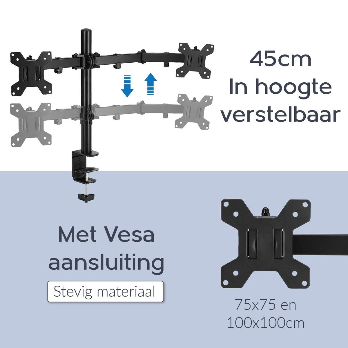 Dubbele Monitor Arm - Draai, Kantel en Zwenkbaar - Zwart