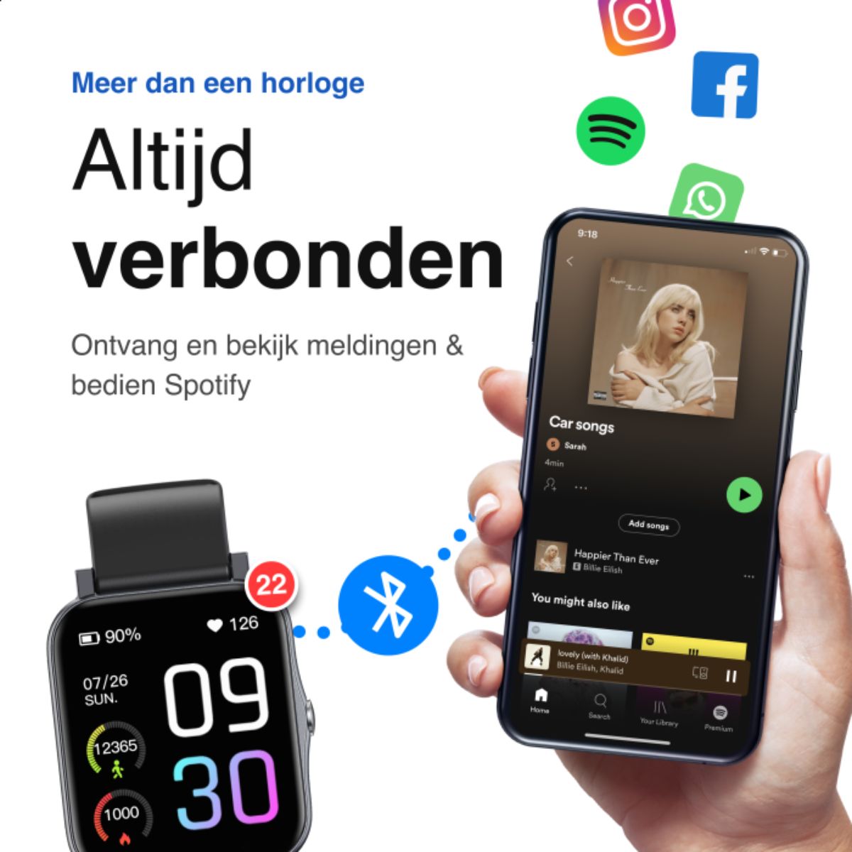 Smartwatch - Heren & Dames - Met hartslagmeter, stappenteller, slaaptracker, bloeddrukmeter en saturatiemeter - HD - Zwart