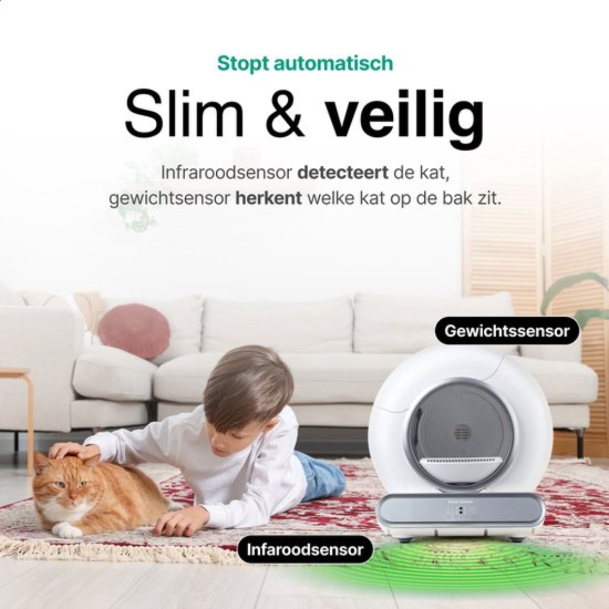 Automatische kattenbak model 2024 - Zelfreinigende Kattenbak Inclusief App - 65L - 4 standen