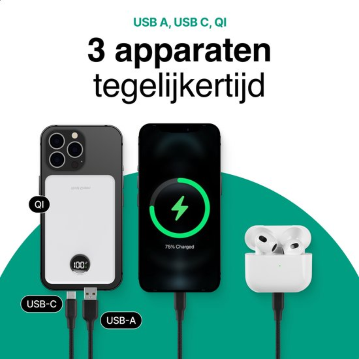 Draadloze Powerbank 10.000 mAh - Geschikt Voor Magsafe - 22.5W - Geschikt Voor Iphone 12, 13, 14, 15, 16 - Wit