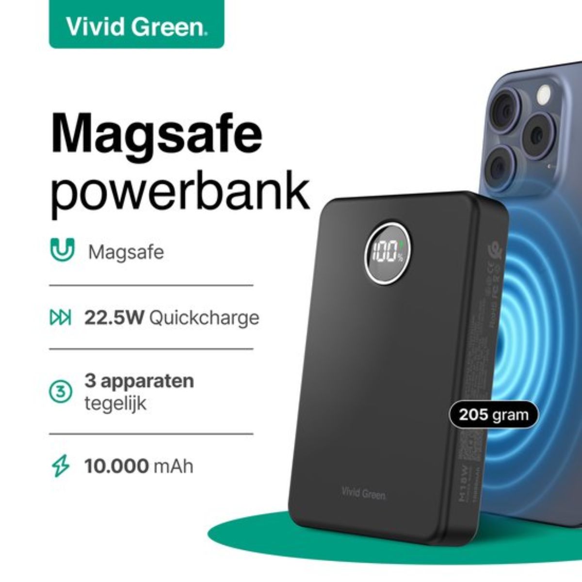 Draadloze Powerbank 10.000 mAh - Geschikt Voor Magsafe - 22.5W - Geschikt Voor Iphone 12, 13, 14, 15, 16 - Zwart