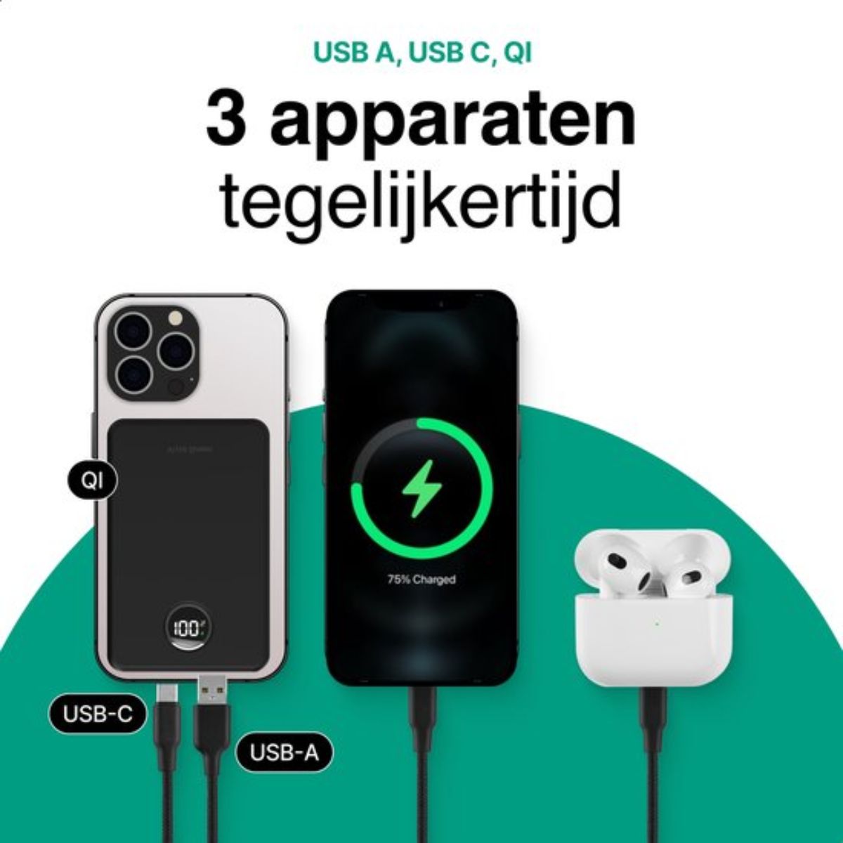 Draadloze Powerbank 10.000 mAh - Geschikt Voor Magsafe - 22.5W - Geschikt Voor Iphone 12, 13, 14, 15, 16 - Zwart