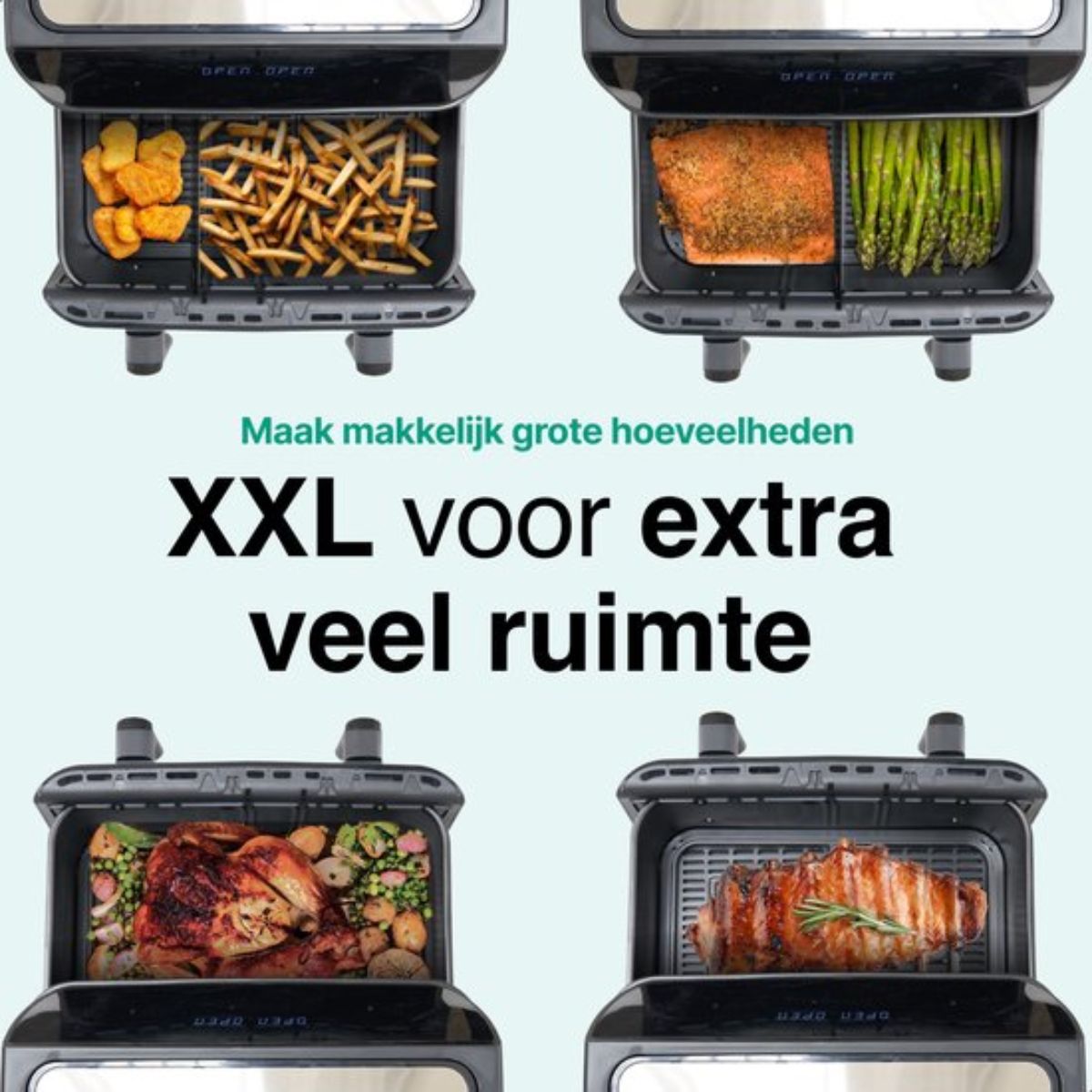 Dubbele Airfryer XXL - 10L inhoud - 2400W -10 bakprogramma's - Incl. Bakpapier - 2 Lades - Dubbele Mand - Dual Zone Technologie - Heteluchtfriteuse