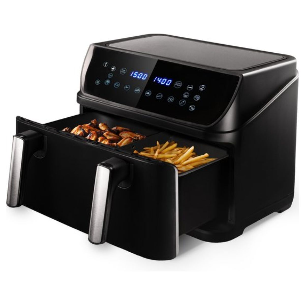 Dubbele Airfryer XXL - 10L inhoud - 2400W -10 bakprogramma's - Incl. Bakpapier - 2 Lades - Dubbele Mand - Dual Zone Technologie - Heteluchtfriteuse