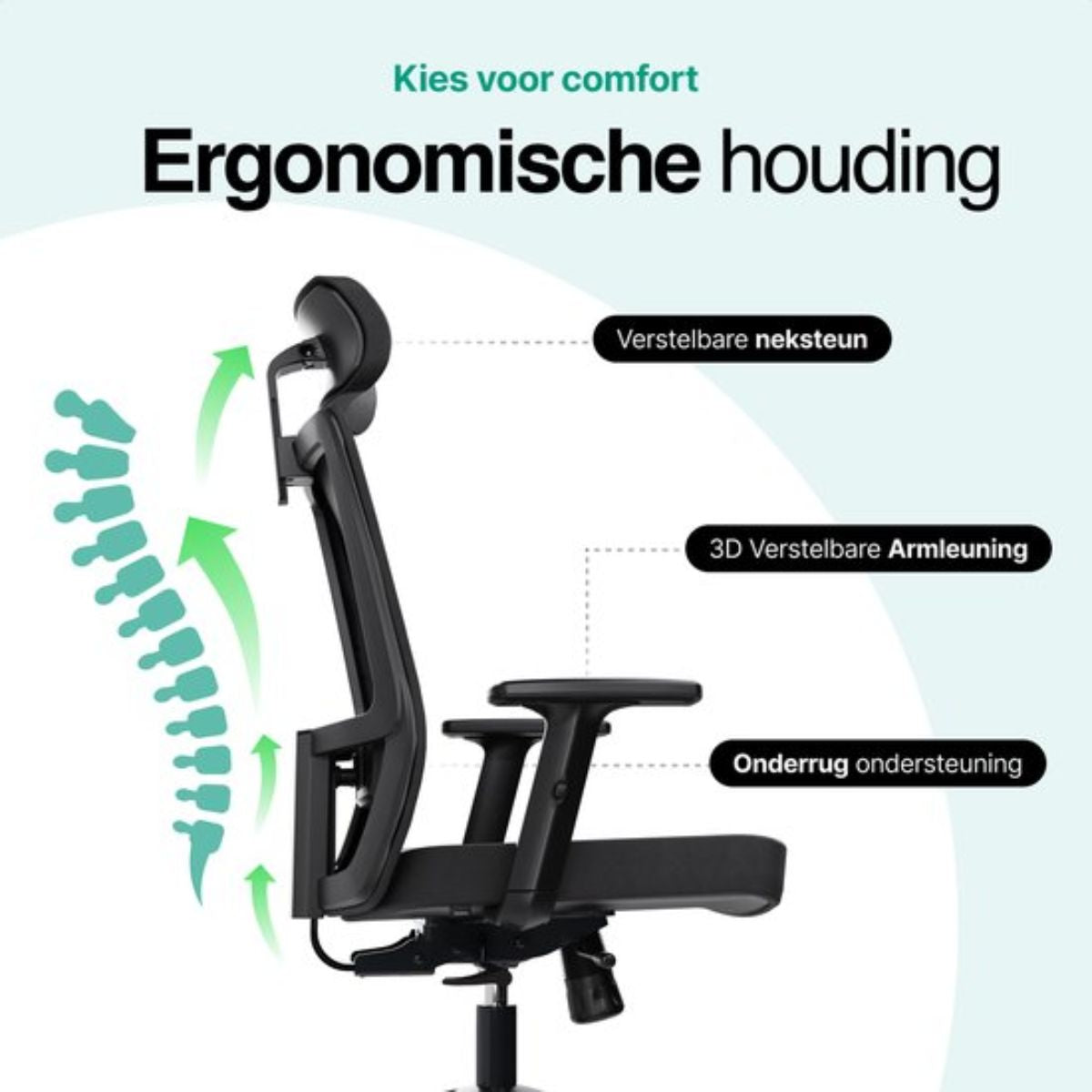 Ergonomische Bureaustoel - Bureaustoel voor Volwassenen - Office Chair - Gamingstoel - Hoofdsteun - Zwart