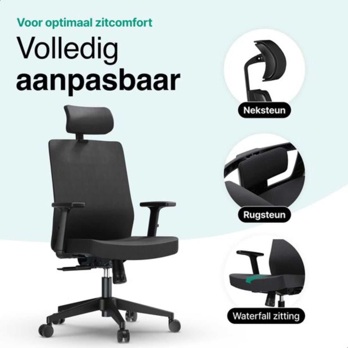 Ergonomische Bureaustoel - Bureaustoel voor Volwassenen - Office Chair - Gamingstoel - Hoofdsteun - Zwart