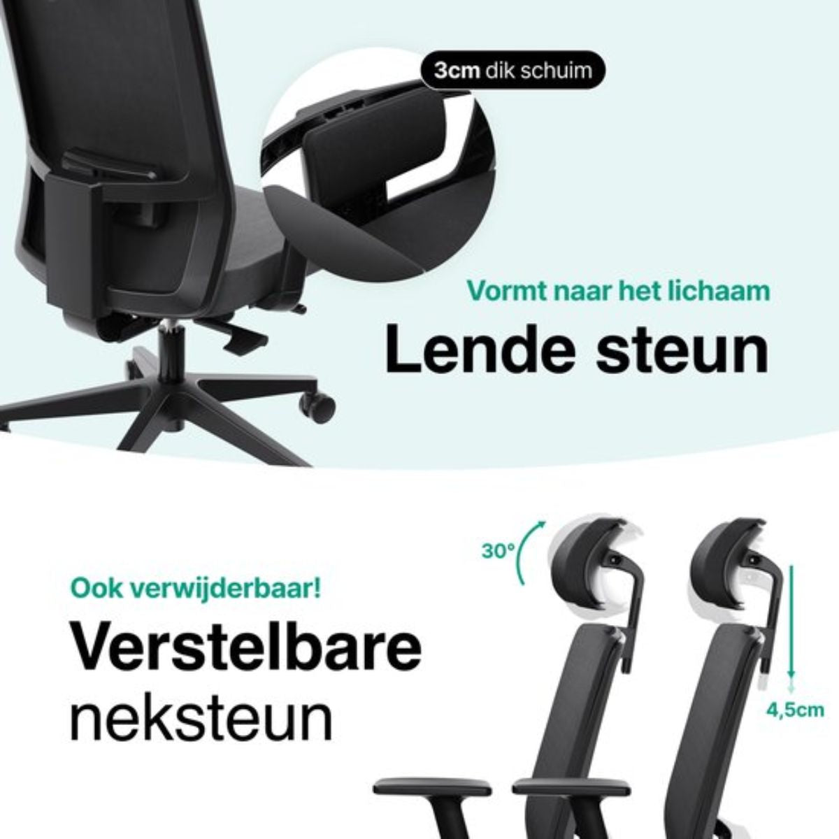 Ergonomische Bureaustoel - Bureaustoel voor Volwassenen - Office Chair - Gamingstoel - Hoofdsteun - Zwart