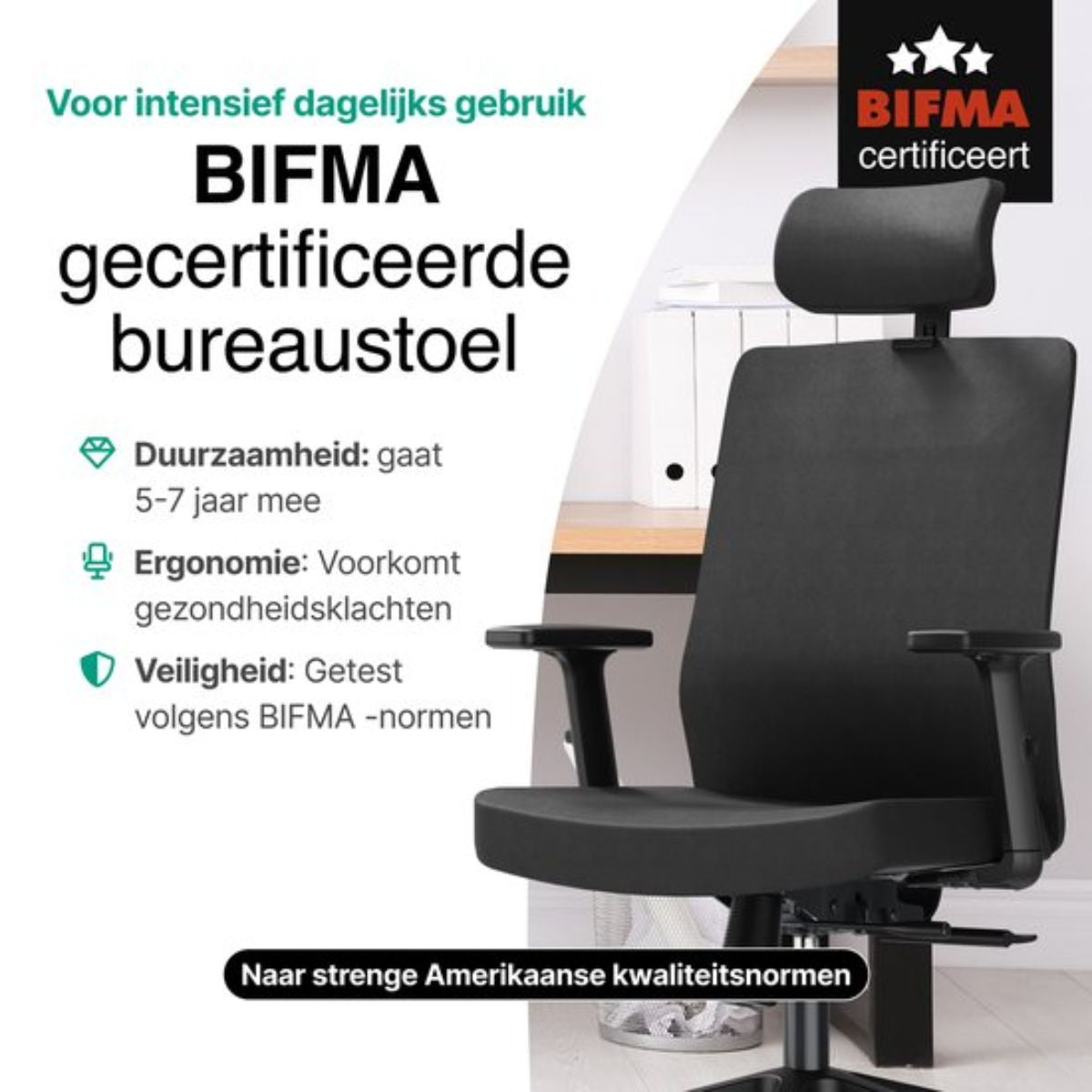 Ergonomische Bureaustoel - Bureaustoel voor Volwassenen - Office Chair - Gamingstoel - Hoofdsteun - Zwart