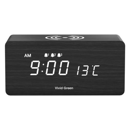 Houten Digitale Wekker met Draadloos Opladen - Wekkers Digitaal - Thermometer Functie - Alarm - QI Wireless Charger - Incl. Adapter