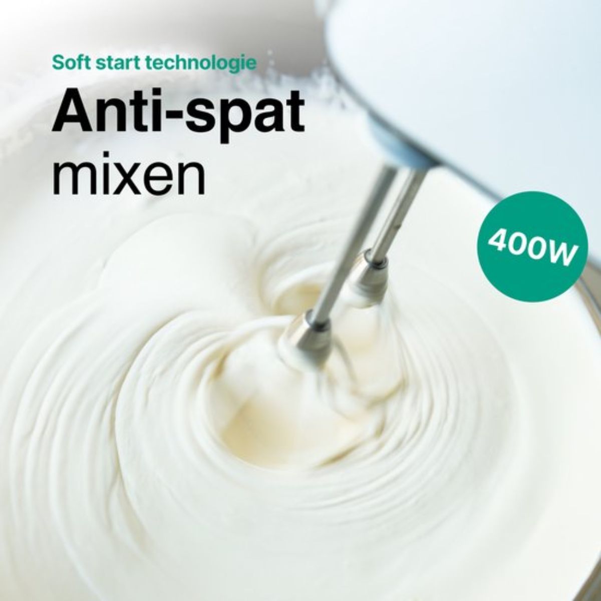 Handmixer 400W - 9 snelheden - Turbofunctie - Opberghouder - Deeghaken - Wit