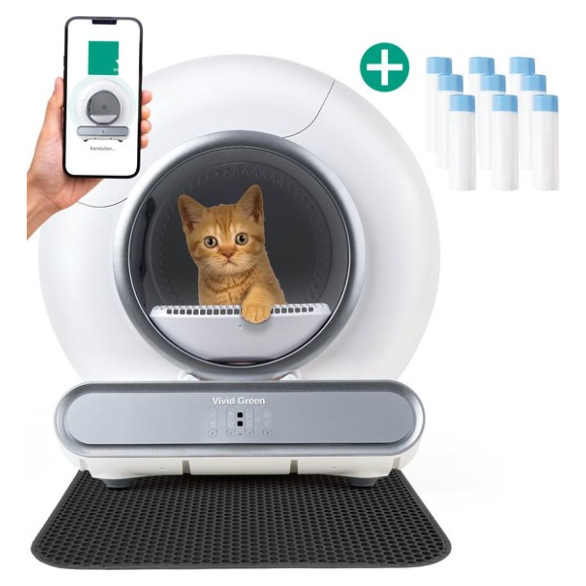 Automatische kattenbak - Zelfreinigende Kattenbak Inclusief App - 65L - 4 standen - Met 9 zakken