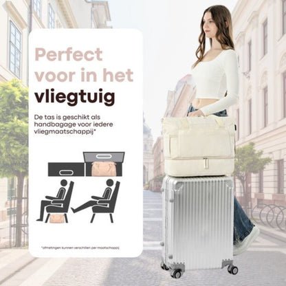 Kioto Reistas - Weekendtas Dames - 37L - Vliegtuig Handbagage - Duffel Bag - Travel Bag - Smart sleeve voor op Koffer - Waterafstotend - Weekendtassen & Reistassen - Beige