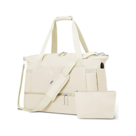 Kioto Reistas - Weekendtas Dames - 37L - Vliegtuig Handbagage - Duffel Bag - Travel Bag - Smart sleeve voor op Koffer - Waterafstotend - Weekendtassen & Reistassen - Beige
