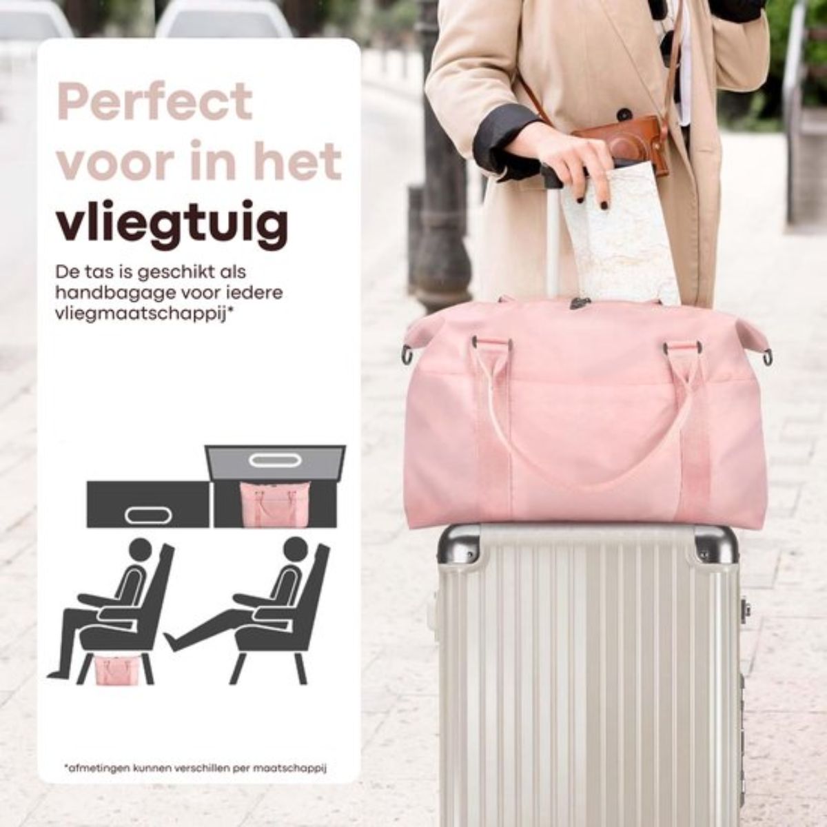 Kioto Reistas - Weekendtas Dames - 37L - Vliegtuig Handbagage - Duffel Bag - Travel Bag - Smart sleeve voor op Koffer - Waterafstotend - Weekendtassen & Reistassen - Roze
