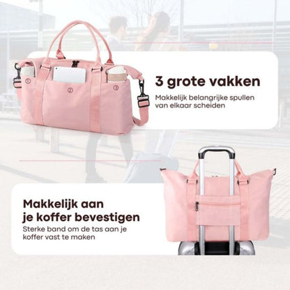 Kioto Reistas - Weekendtas Dames - 37L - Vliegtuig Handbagage - Duffel Bag - Travel Bag - Smart sleeve voor op Koffer - Waterafstotend - Weekendtassen & Reistassen - Roze