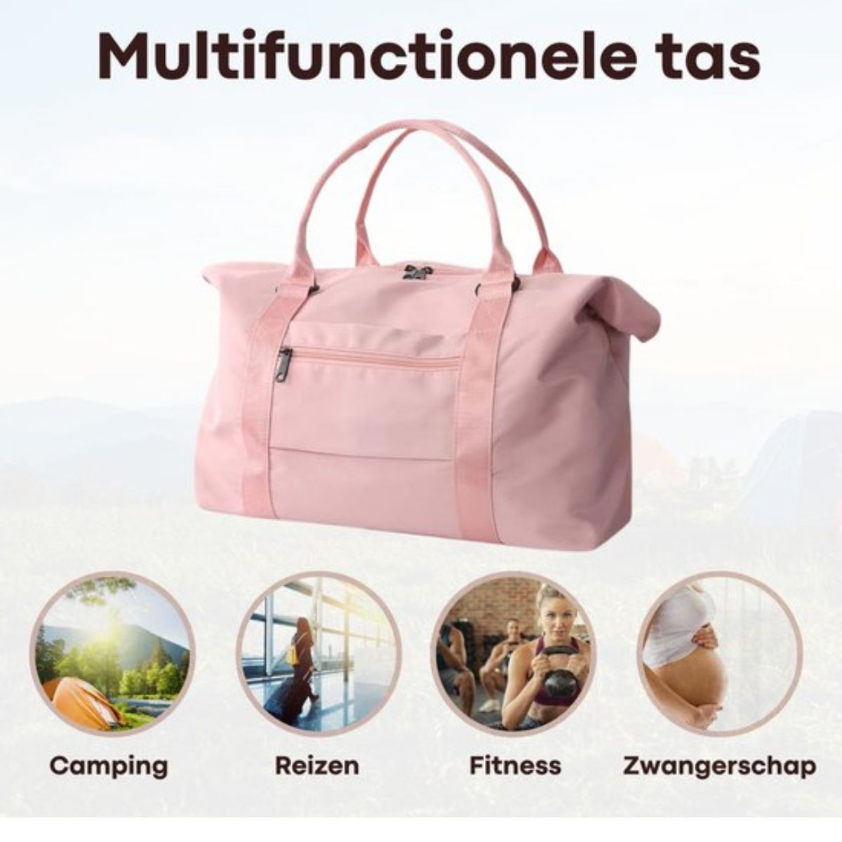 Kioto Reistas - Weekendtas Dames - 37L - Vliegtuig Handbagage - Duffel Bag - Travel Bag - Smart sleeve voor op Koffer - Waterafstotend - Weekendtassen & Reistassen - Roze