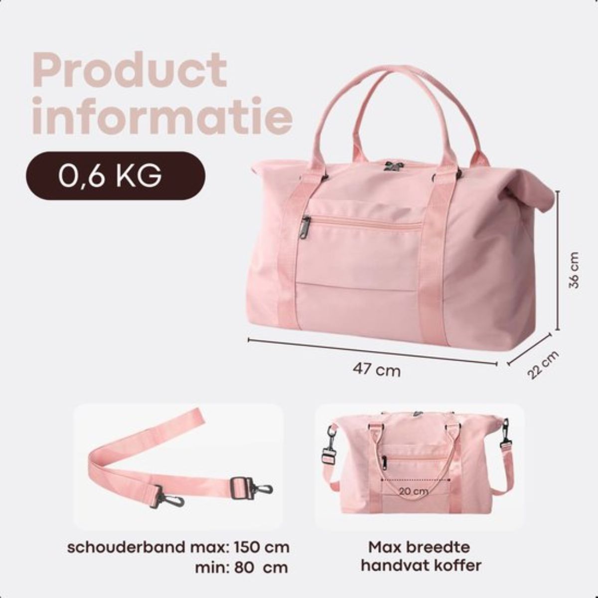 Kioto Reistas - Weekendtas Dames - 37L - Vliegtuig Handbagage - Duffel Bag - Travel Bag - Smart sleeve voor op Koffer - Waterafstotend - Weekendtassen & Reistassen - Roze