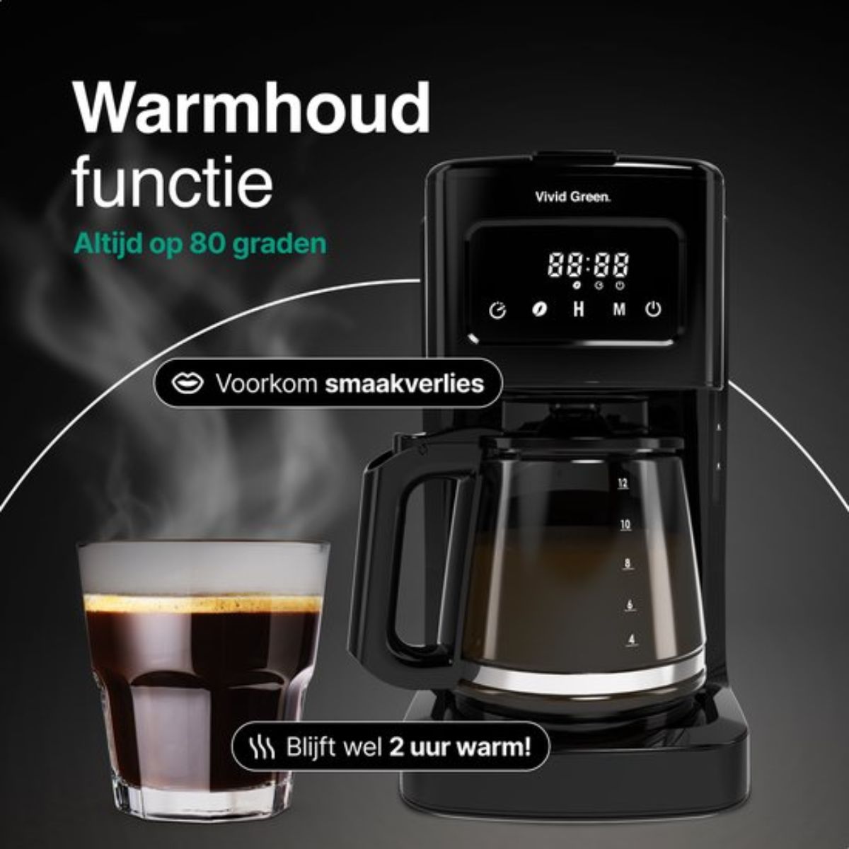 Koffiezetapparaat Filterkoffie 1.8L met Touch Display - 12 Koppen - Zwart